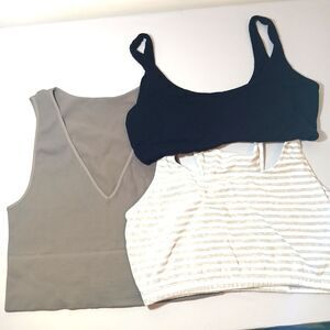 LOT OF 3 Crop Tops Women's size M/L Hunter Green, Black Healther Gray Strips